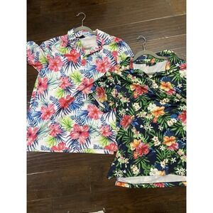 2 Green Side Floral Men's Golf Shirt Small Hawaiian Floral Lot